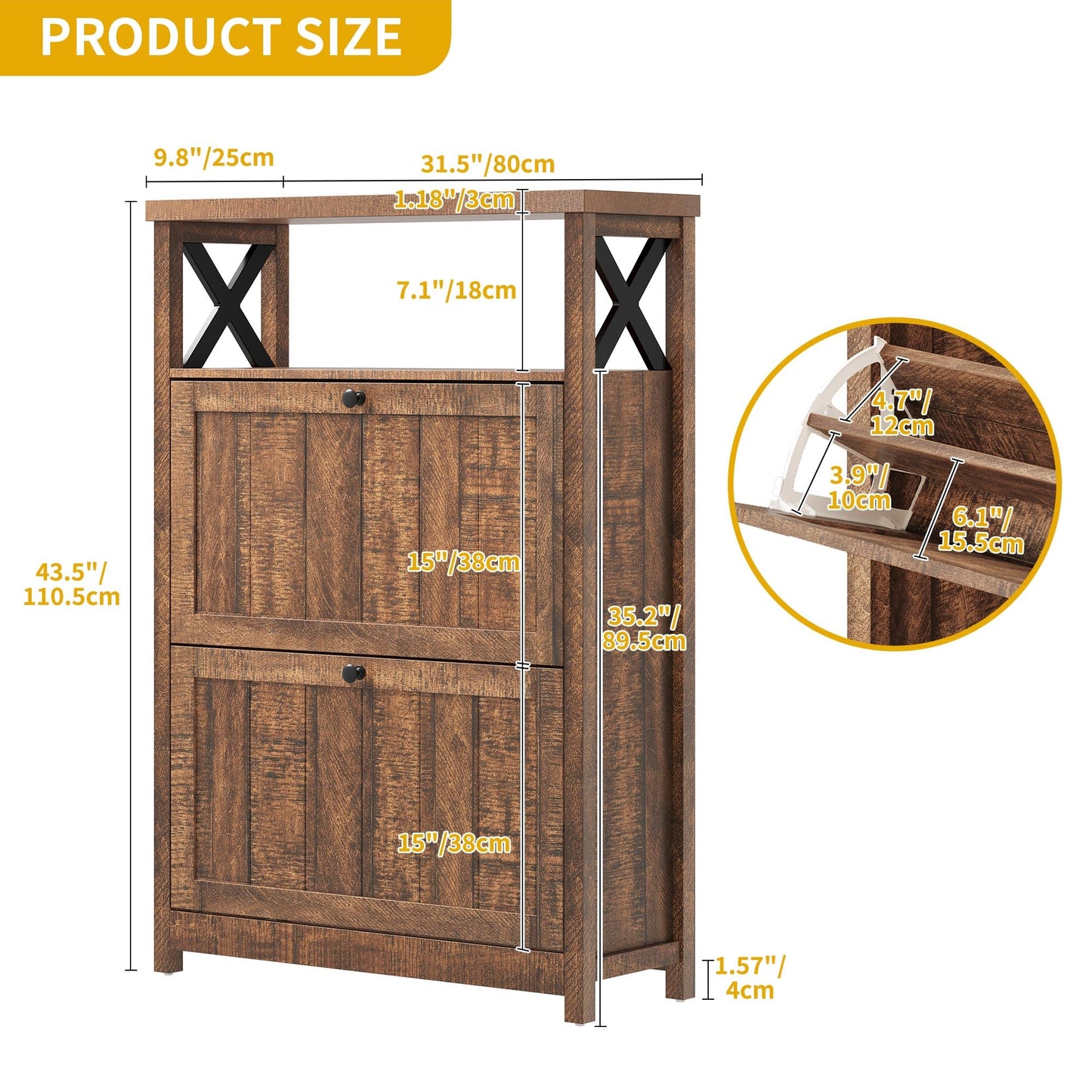 DWVO Rustic Brown Shoe Cabinet for Entryway