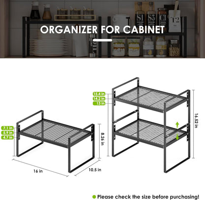 2 Pack Kitchen Countertop Organizer, Stackable Cabinet Shelf Organizer, 2 Tier Adjustable Kitchen Counter Shelves Riser For Pantry Cupboard Bathroom Organization And Storage, Desk Shelf,Spice Rack