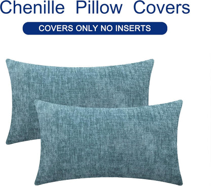 CaliTime Throw Pillow Covers Decorative 12 X 20 Inches Pack of 2 Cozy Chenille Cushion Cases for Couch Sofa Bed Living Room Home Smoke Blue