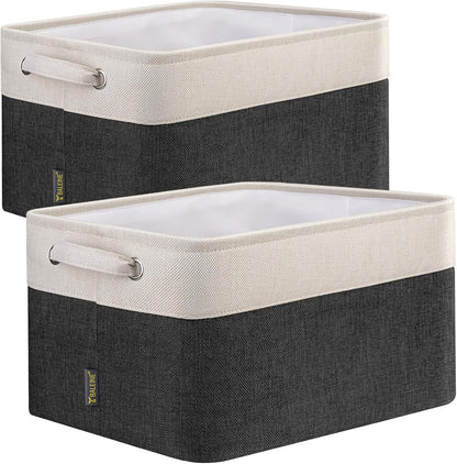 BALEINE 2 Pack Fabric Storage Bins for Shelves, Linen Storage Baskets for Organizing, Decorative Closet Bins for Clothes, Home (Black, 12"x8"x8")