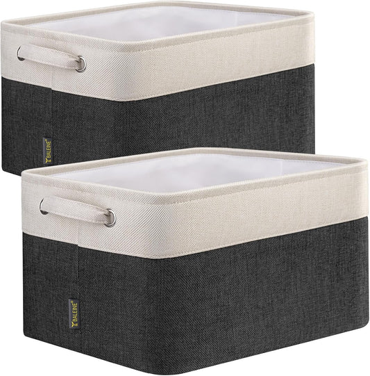 BALEINE 2 Pack Fabric Storage Bins for Shelves, Linen Storage Baskets for Organizing, Decorative Closet Bins for Clothes, Home (Black, 12"x8"x8")