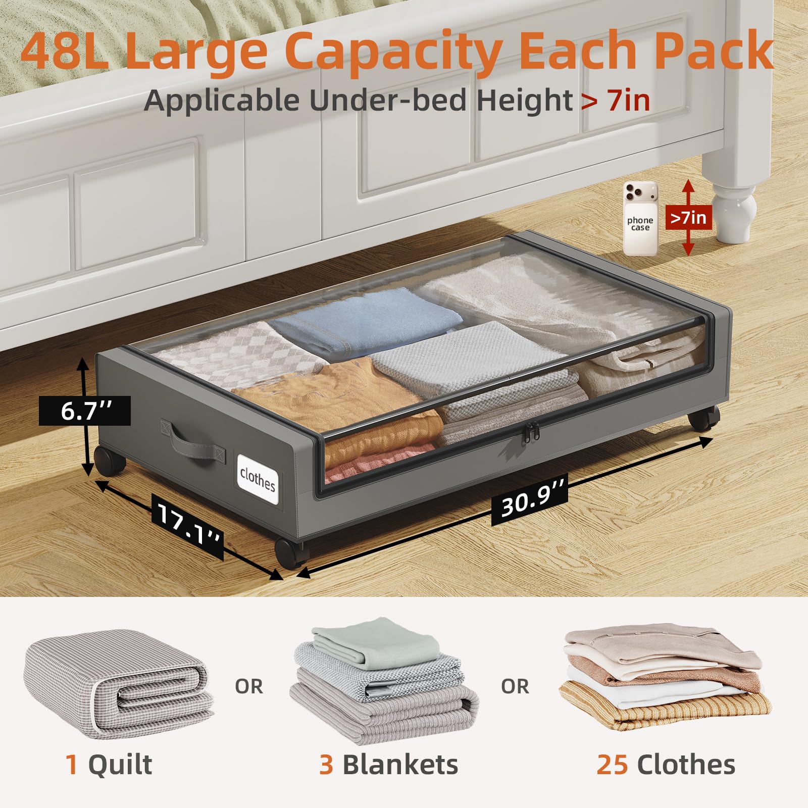 Somdot Under Bed Storage with Wheels, 2 Pack Under Bed Storage Containers