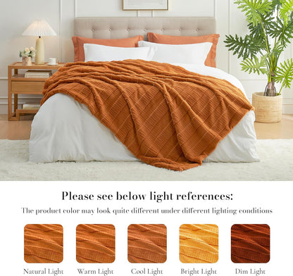 Amélie Home Luxury Striped Faux Fur Throw Blanket for Couch, Embossed Split Fur Cozy Fuzzy Fluffy Luxurious Soft Plush Sofa Chair Bed Gift Blankets for Women Men Wife Friend, 55"x70", Brown