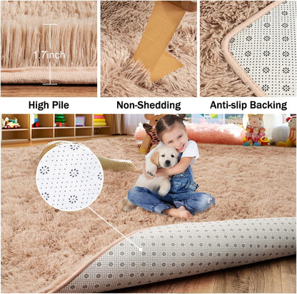 Rezutan Rugs for Living Room, Area Rug 6x9 Fluffy Rug Carpet, Soft Shaggy Modern Floor for Kids Boys Girls Bedroom, Plush Fuzzy Dorm Rug,Camel