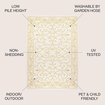 JONATHAN Y Vintage Filigree Indoor Outdoor Area Rug 4X6 Cream/Yellow, Charleston Textured Weave for Backyard, Patio, Porch, Easy-Cleaning, High Traffic, Pet-Friendly, Non-Shedding (SMB106M-4)
