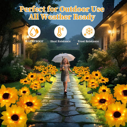 Outdoor Solar Garden Stake Lights,Upgraded LED Solar Powered Light with 3 Sunflower, Waterproof Solar Decorative Lights for Garden, Patio, Backyard (2 Pack 6 Flower)