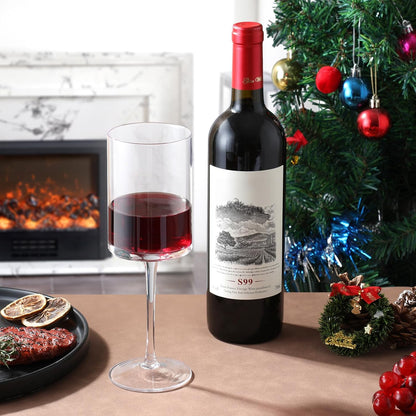 Premium Crystal Wine Glasses - Hand Blown, Thin Rim, Long Stem, Square Unique Design - Set of 4, 15oz - Perfect for Men or Women, Wedding, Anniversary, Christmas, Birthday Gift