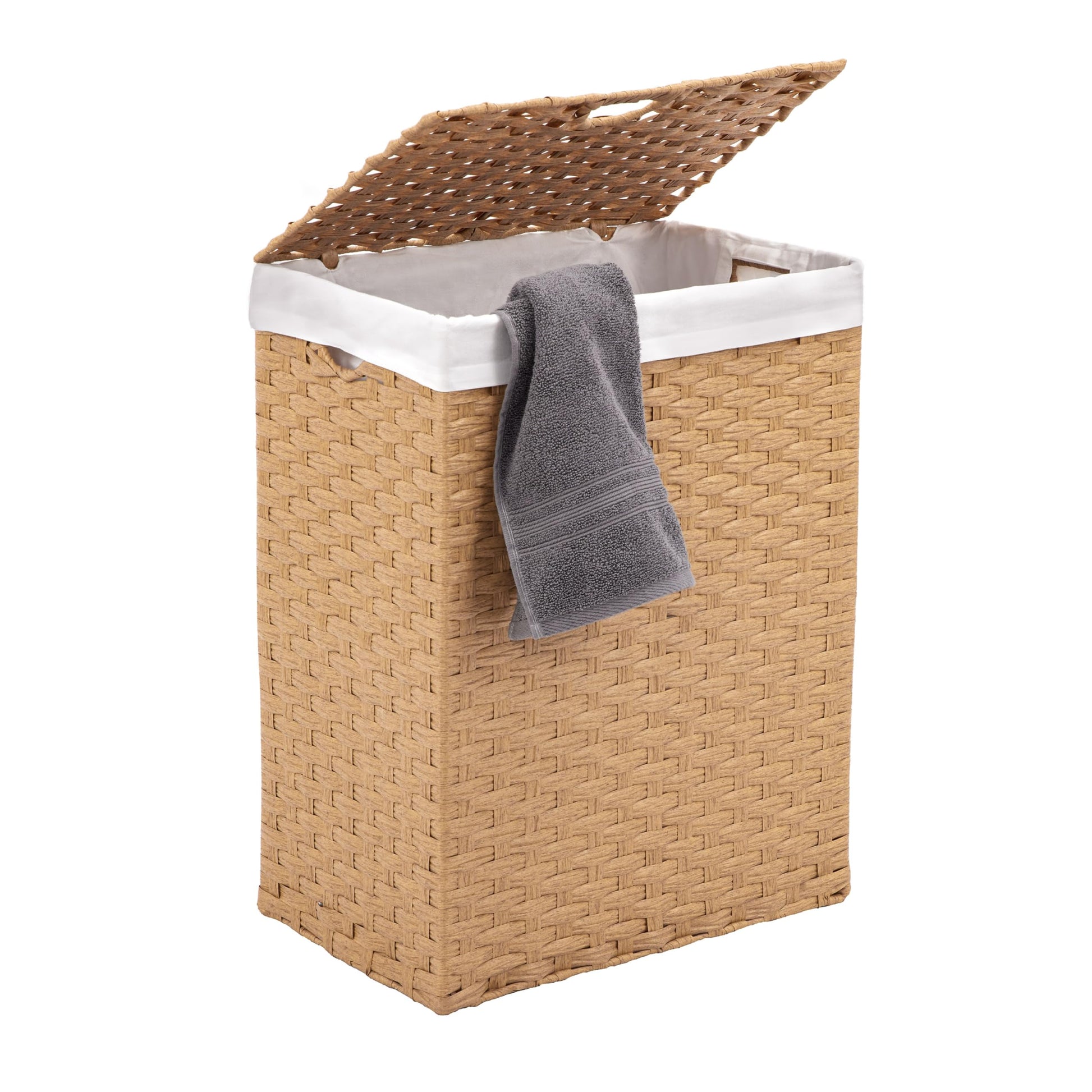Seville Classics Premium Handwoven Portable Laundry Bin Basket with Carrying Handles, Household
