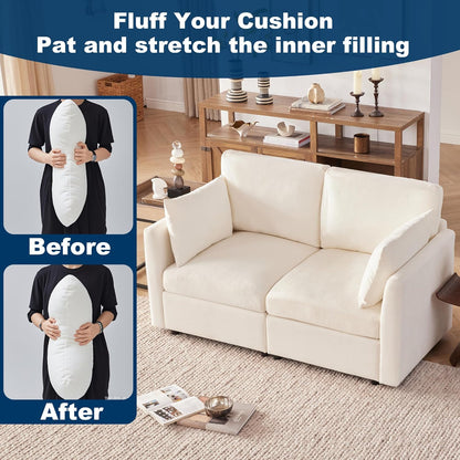 Tbfit 59" Loveseat Sofa, Chenille Small Sofa Couch, Love Seat with 2 Pillows for Small Space, Bedroom & Living Room, Beige