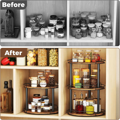 LAMU 12.2'' Wood Lazy Susan Turntable Organizer for Cabinet, 2 Tier Lazy Susan Spice Rack Organizer for Kitchen, Table Top, Countertop, Pantry, Bathroom