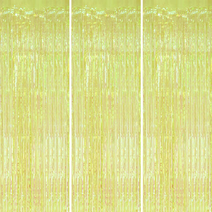 3 Pack Foil Fringe Backdrop - Transparent Green Shiny Tinsel Curtains for Party Decoration/Photo Booth Props - 3.3x8.2 FT Metallic Foil Backdrop for Birthday Wedding Graduation Christmas