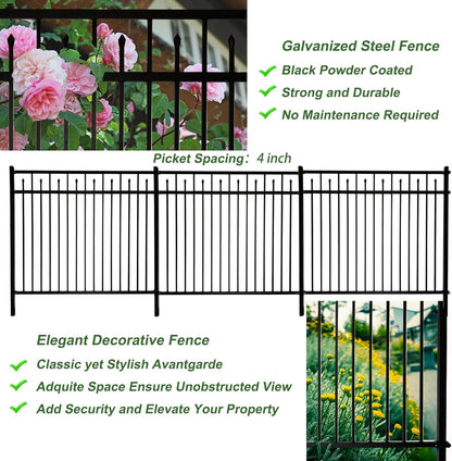 Galvanized Steel Fence Panel, 6ft H x 6.5ft W, Decorative DIY Installation for Outdoor Garden, Wrought Iron Style, Black
