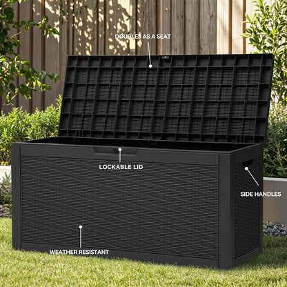 YITAHOME 60 Gallon Outdoor Storage Box, Large Water Resistant Resin Deck Box, Indoor Outdoor Lockable Rattan Storage Container for Patio, Garden, Cushions, Tools, Equipment (Black)