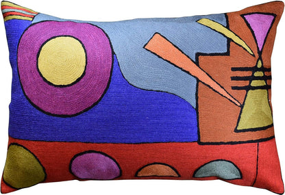 Lumbar Kandinsky Abstract Pillow Cover - Soul VI Modern Throw Pillowcase Modern Chair Cushion Contemporary Pillowsham Farmhouse Couch Cushions Hand Embroidered Wool Size 14x20