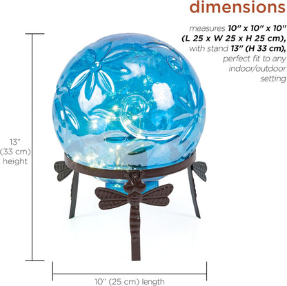 Alpine Corporation 13" Tall Indoor/Outdoor Pearlized Blue Glass LED Gazing Globe with Stand