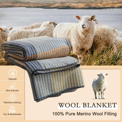YOUR MOON 100% Pure Merino Wool Twin Size, Australian Organic Natural Wool Blanket, Hypoallergenic Wool Blanket for Bed, Medium Weight(Brownish Blue, 90 * 66)