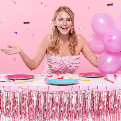 3P Light Pink Foil Fringe Metallic Tassel Streamers Banner Tassel Garland for Parade Floats, Bachelorette, Wedding, Birthday, Halloween, Christmas, Bridal/Baby Shower Party Decorations