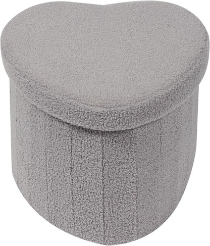 B FSOBEIIALEO Storage Ottoman Cube, Heart Shaped Ottomans with Storage Foot Stool Footrest for Lving Room, Boucle Ottoman Seat for Dorm Room,Faux Teddy Fur, Grey 15"x15"x15"