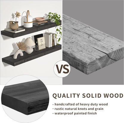 Floating Shelves for Wall, USA-Sourced Fir Wood 24 Inch Wall Shelves Set of 2, Natural Rustic Solid Wooden Floating Shelves Wall Mounted, Nursery Book Storage Shelf, Display Shelf for Bathroom