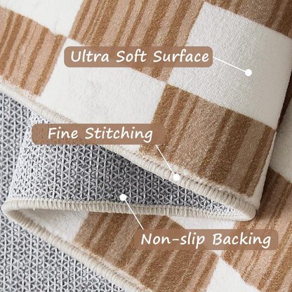 jinchan Runner Rug 2x6 Hallway Washable Modern Checkered Geometric Lattice Kids Bedroom Rug Indoor Floor Cover Non Slip Soft Carpet for Nursery Room Kitchen Laundry Room Home Brown