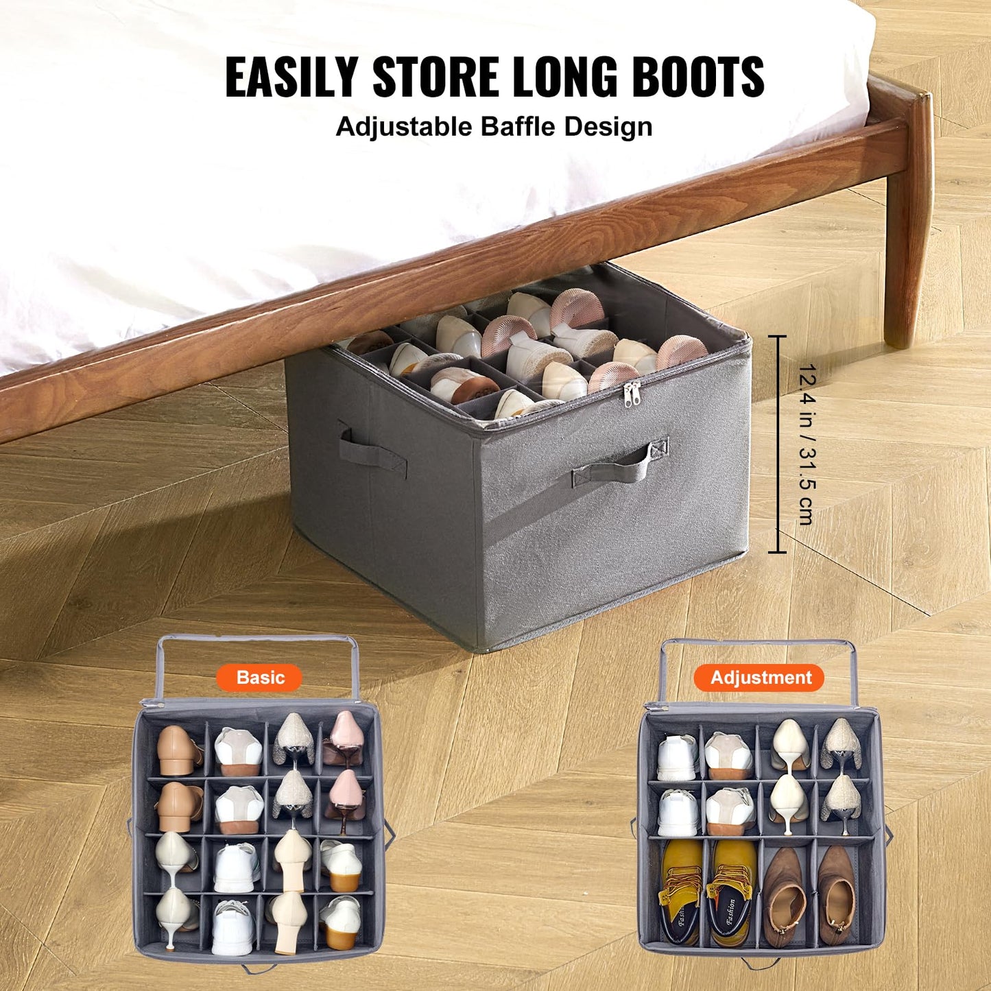 VEVOR Under Bed Shoe Storage Organizer, 1 Pack, 16 Compartments, Underbed Shoe Box Storage