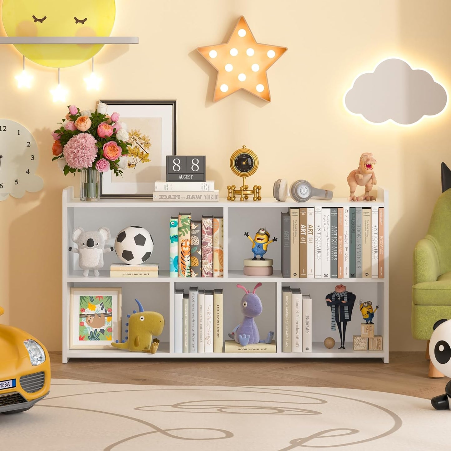 Book Shelf Set of 2, 5 Cubes Storage Organizer, Freestanding White Bookshelf Cube Shelf for Bedroom, Living Room, Home Office, Open Bookshelf Wooden Bookcase