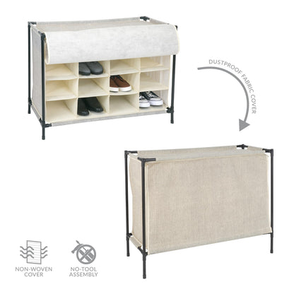 Simplify 16 Pair Shoe Rack with Cover | Stackable | Storage & Organization | Closet | Bedroom |