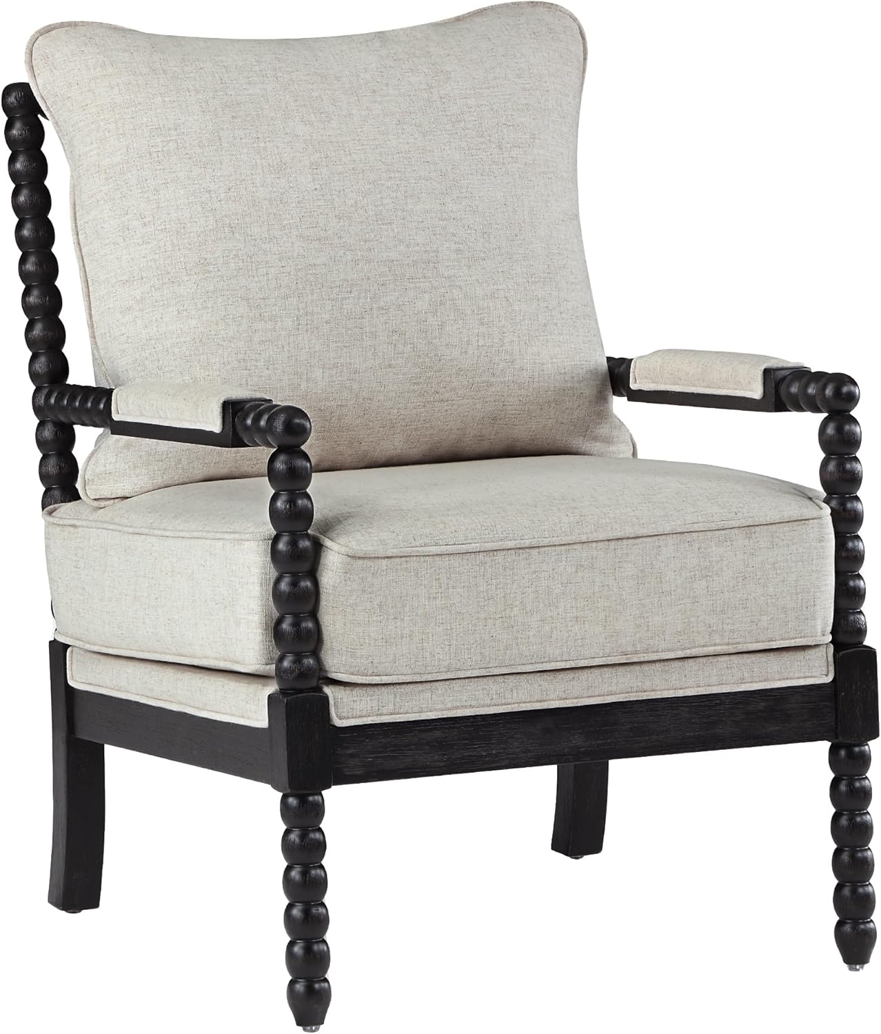 DUHOME Linen Fabric Spindle Accent Chair with Wood Frame,Bobbin Chair with High Resilience Spring Cushion and Armrest Pads, Leisure Armchair for Living Room Bedroom Farmhouse Home Office Belcony