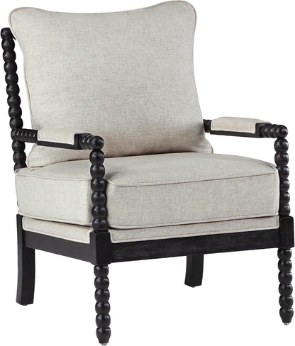 DUHOME Linen Fabric Spindle Accent Chair with Wood Frame,Bobbin Chair with High Resilience Spring Cushion and Armrest Pads, Leisure Armchair for Living Room Bedroom Farmhouse Home Office Belcony