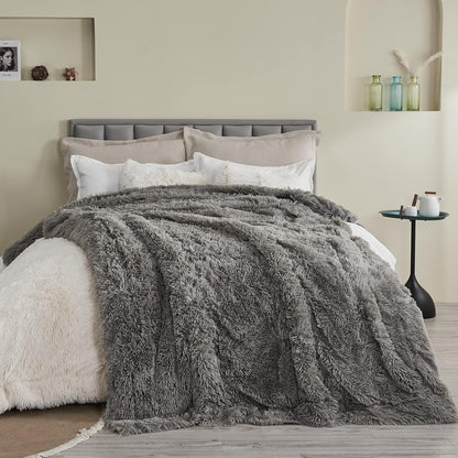 GONAAP Fuzzy Faux Fur Throw Blanket Twin Size Light Grey Super Soft Cozy Plush Fuzzy Shaggy Blanket for Couch Sofa Bed (Light Grey, Twin(60"x80"))