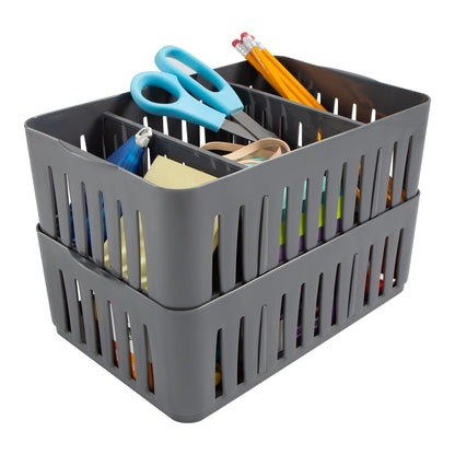 Simplify 4 Pack 3 Compartment Stackable Bin with Adjustable Dividers | Drawer Organizer | Storage