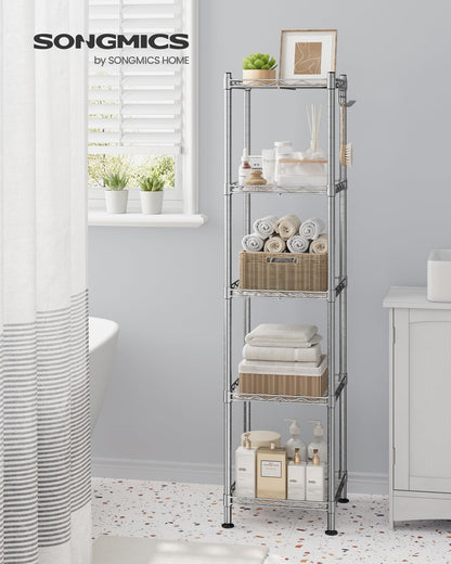 SONGMICS Storage Shelf, Bathroom Shelf for Small Space, 5 Tier, Silver