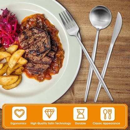 Matte Satin Finish Silverware Set, 40-Piece Tableware Cutlery Set, Utensils Set Service for 8, Dishwasher Safe