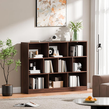Cozy Castle Brown Bookshelf, 3-Tier Open Shelf Bookcase, 10 Cube Storage Organizer with Anti-Tilt Device for Bedroom, Living Room, 55.11" W x 11.61“D x 40.94“H