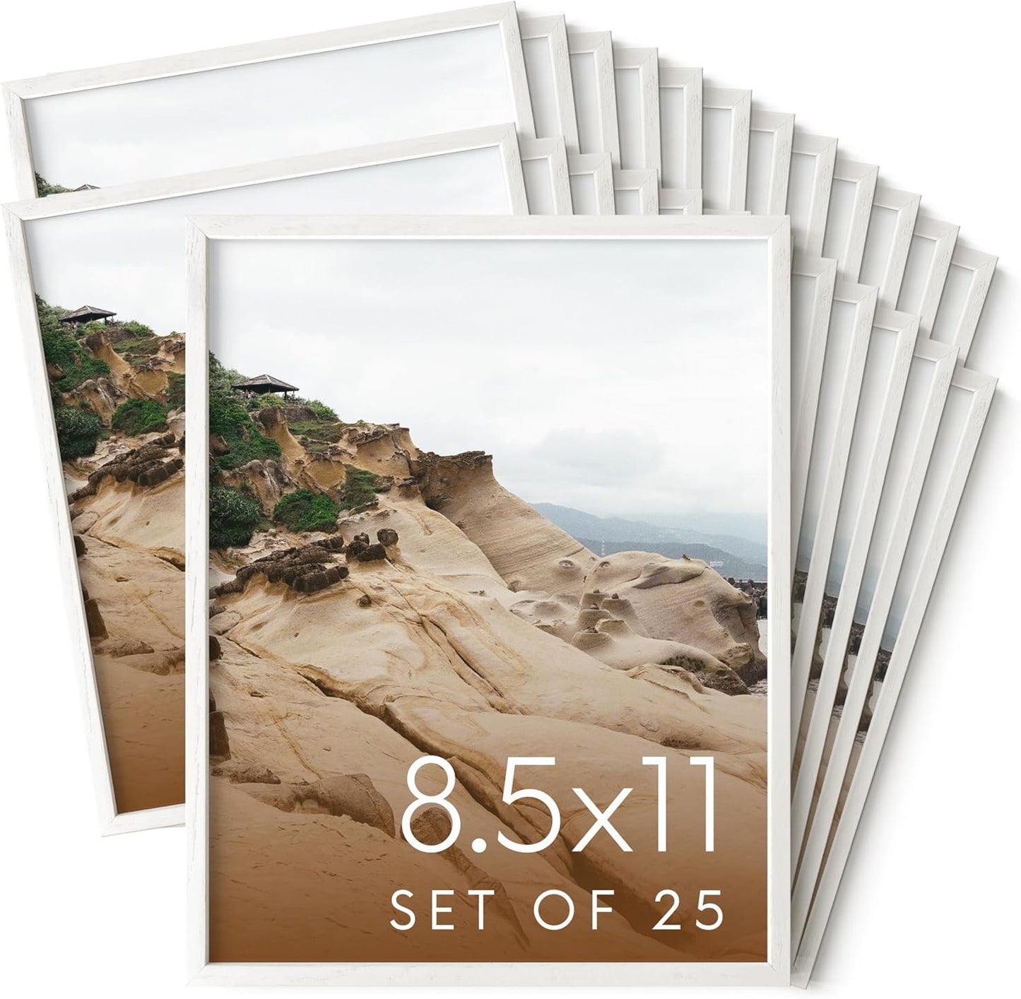 Haus and Hues 8.5x11 White Oak Wood Picture Frames Set of 25 - Premium Bulk Picture Frames 8.5x11 Bundle - Elegant Gallery Wall Frame Set for Posters, Art Display - Ideal for Wall Decor in Home &