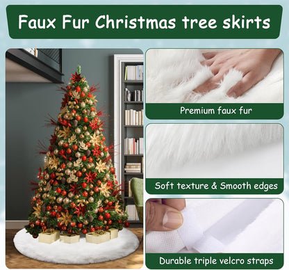 AOGU 36 Inch Faux Fur Christmas Tree Skirt White Plush Skirt for Merry Christmas Party Christmas Tree Decoration