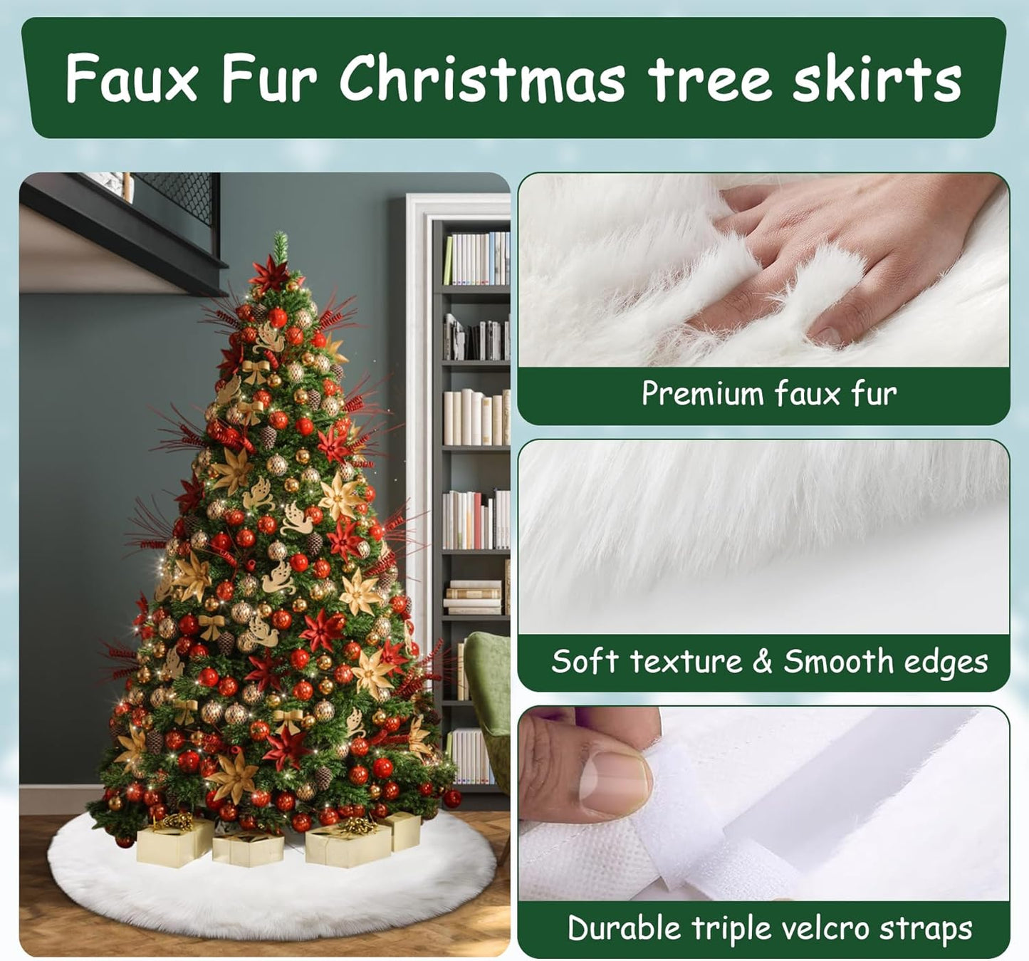 AOGU 72 Inch Faux Fur Christmas Tree Skirt White Plush Skirt for Merry Christmas Party Christmas Tree Decoration