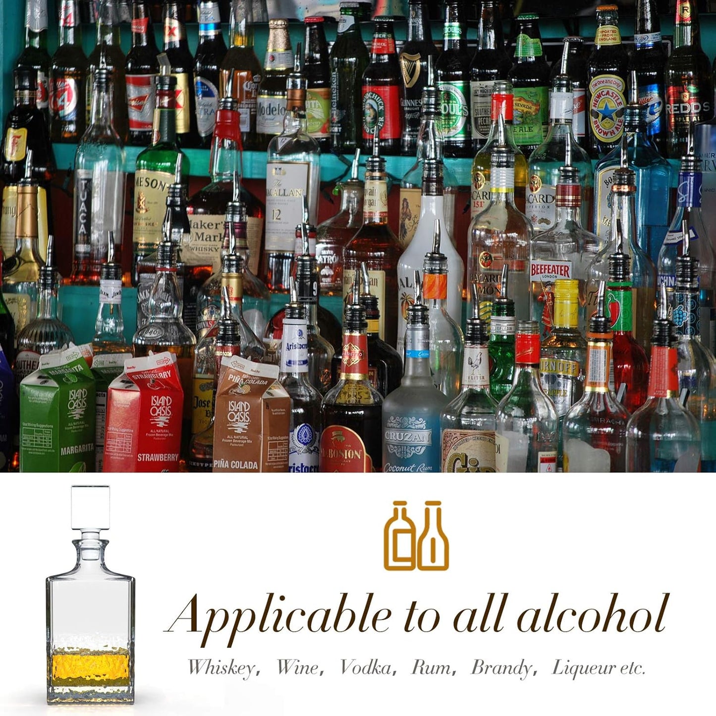 Glass Decanter with Airtight Geometric Stopper - Whiskey Decanter for Wine, Bourbon, Brandy, Liquor, Juice, Water, Mouthwash. Italian Lead-Free Glass (700ml/Crushed Ice)