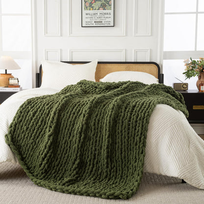 Ultra Soft Chunky Knit Blanket Throw -50x60 Hand Knitted Warm Chenille Throw Blanket, Home Decor Soft Thick Yarn Cable Knit Blanket Breathable Fleece Banket Christmas for Couch Bed Sofa Best GIF