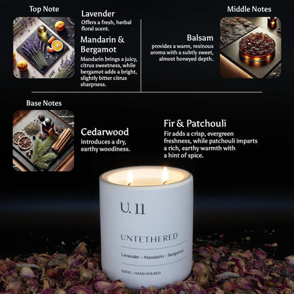 U.11 Luxury Scented Candle – Lavender, Mandarin & Cedarwood | Hand-Poured in USA w/ 100% Natural Coconut & Apricot Wax | Double Wick, Long-Lasting Aromatherapy Candle for Home, Gift & Rest (12.5 oz)