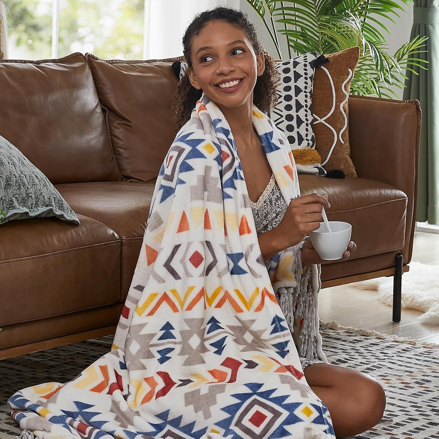 CASAAGUSTO Boho Throw Blanket - Colorful Decorative Blankets with Tassel, Printed Flannel Bohemian Blanket for Chair, Bed, Sofa, Couch(60 * 80, Colorful)