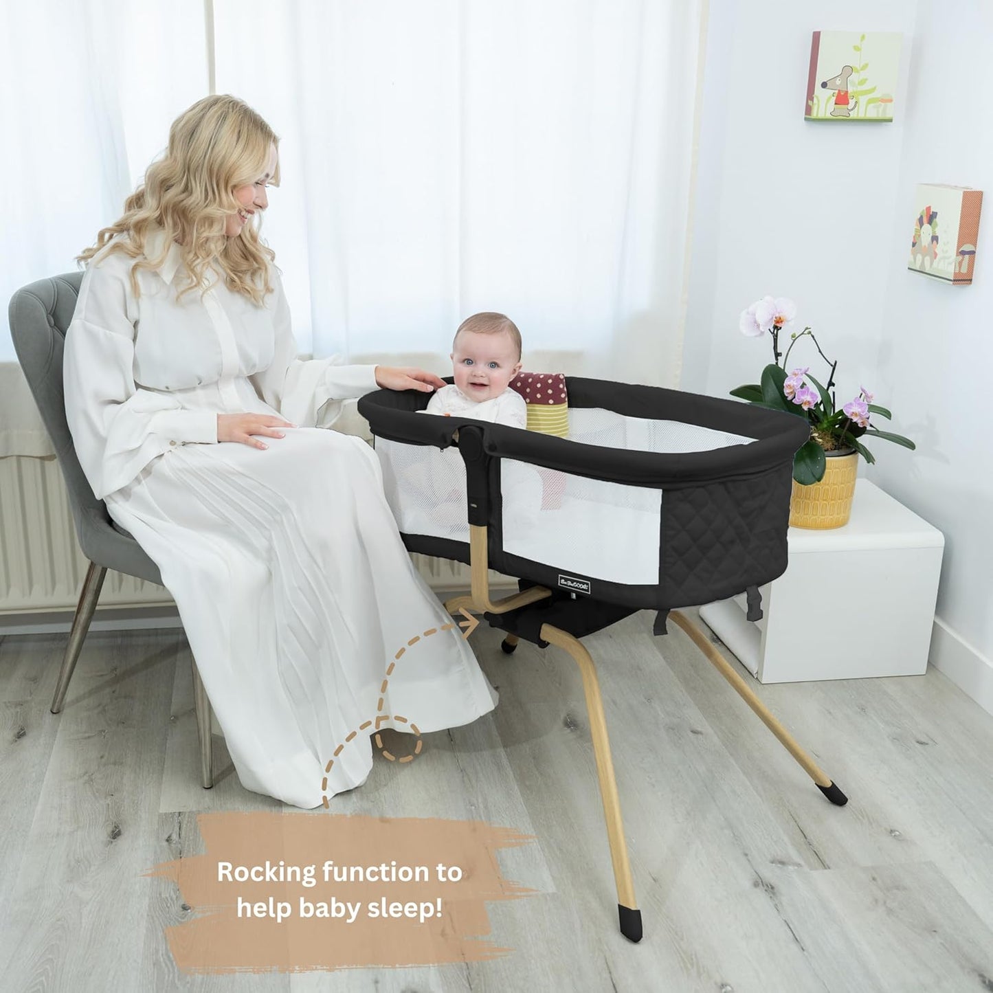 Baby Bassinet with Rocking/Gliding, Portable Bedside Sleeper for Baby with Foam Mattress, Baby Bedside Crib for Newborns and Infants with Carrybag
