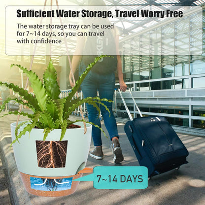 8 inch Hanging Planters, 2 Pack Self Watering Hanging Pots with 20oZ Deep Reservoir for Indoor Outdoor Plants Flowers, Green with Brown