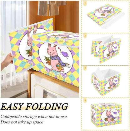 susiyo Easter Bunny Illustration fabric storage baskets with lids,Collapsible Storage Boxes,Foldable storage boxes with handles for Home,Office,Closet Organization