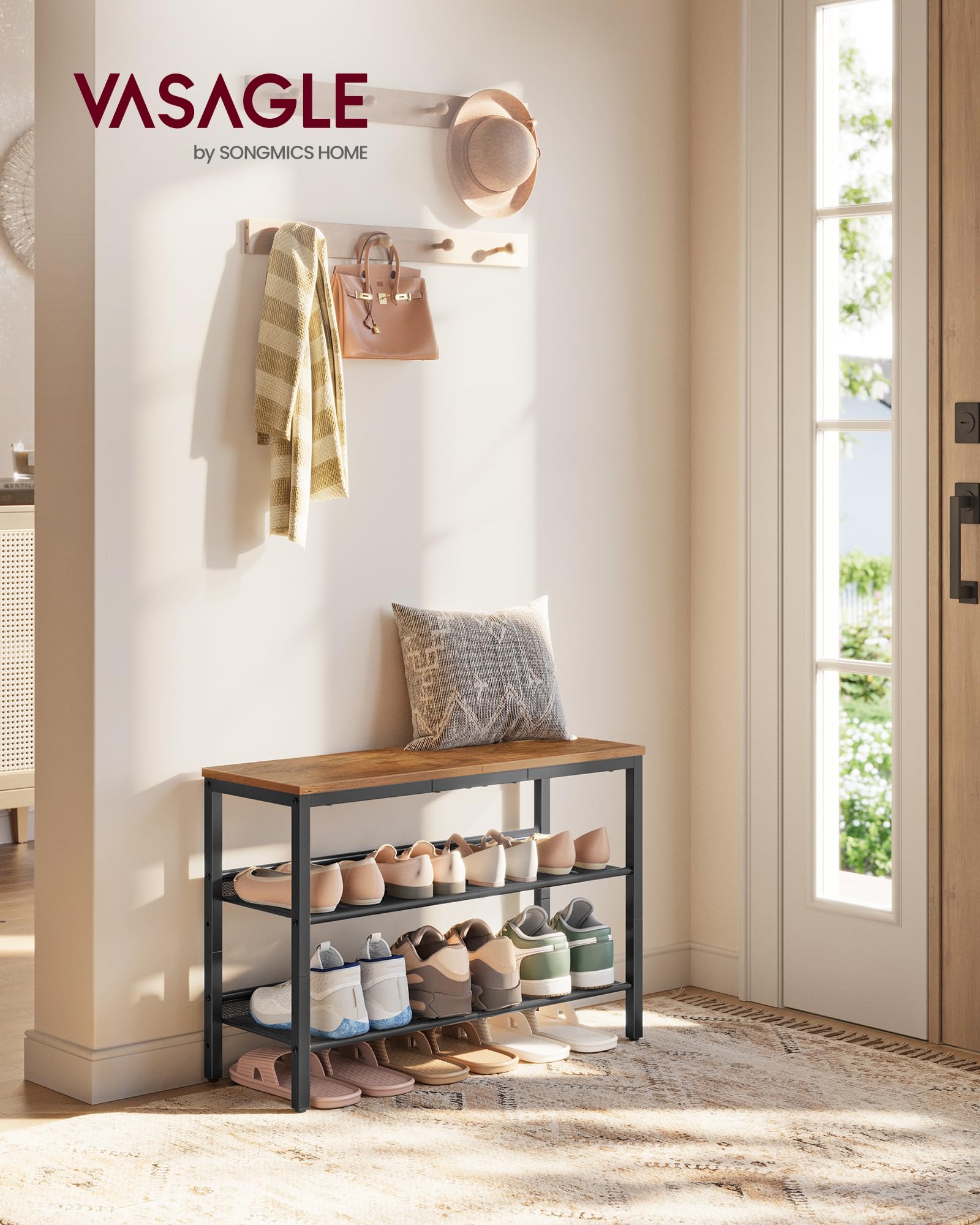 VASAGLE Shoe Rack for Entryway, Freestanding, Adjustable, Industrial