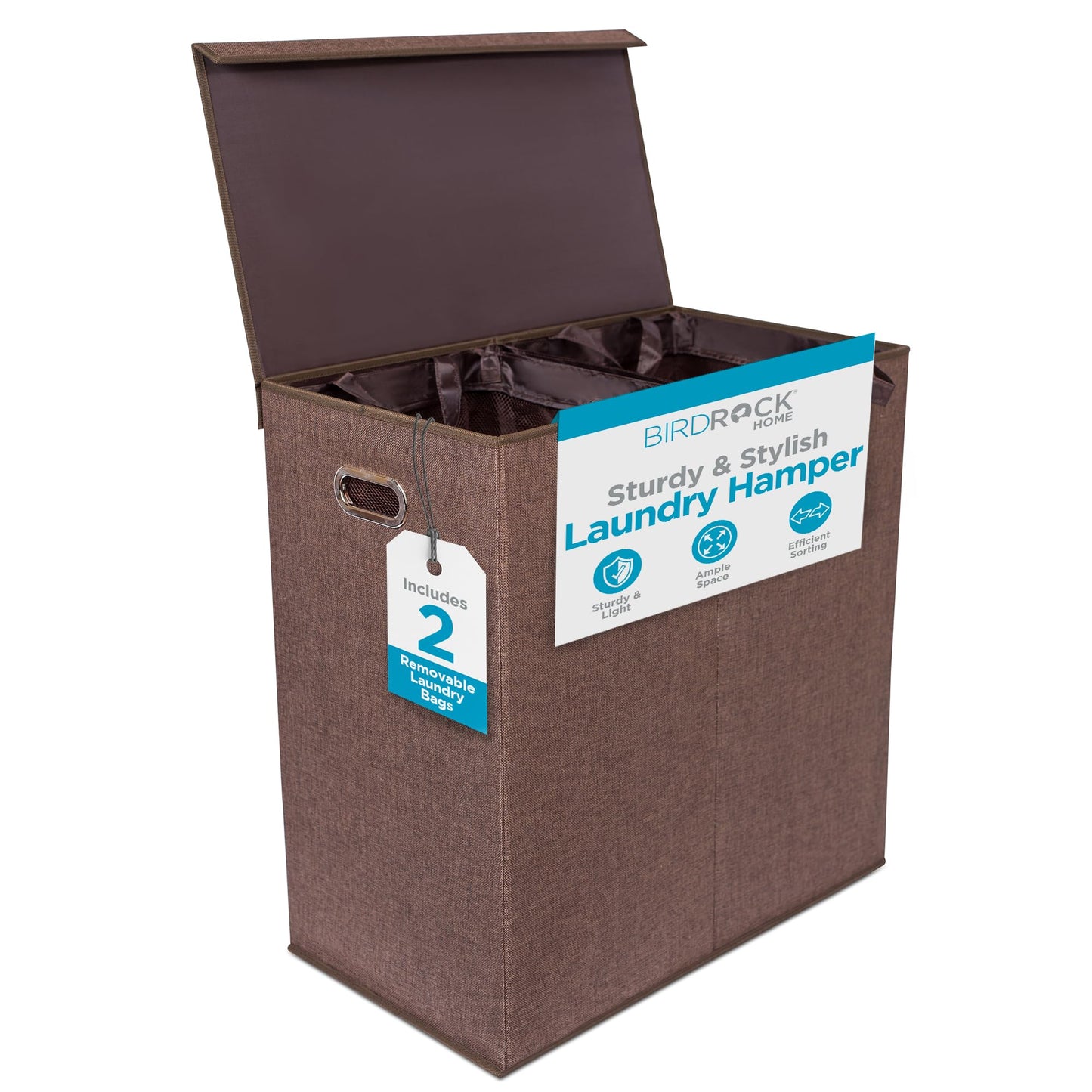 BIRDROCK HOME Laundry Hamper with Lid | Removable Bags for Sorting Clothes | Sectioned Laundry