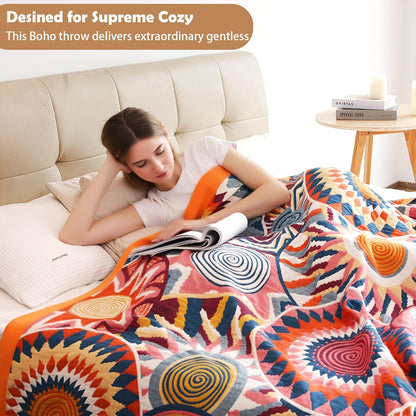 Boho Throw Blanket, 100% Organic Muslin Cotton Breathable Ultra Soft Bed Quilt Throw - All Season Floral Bird Butterfly Farmhouse Decor Blanket for Sofa Couch Chair and Gift. 80" x 90"