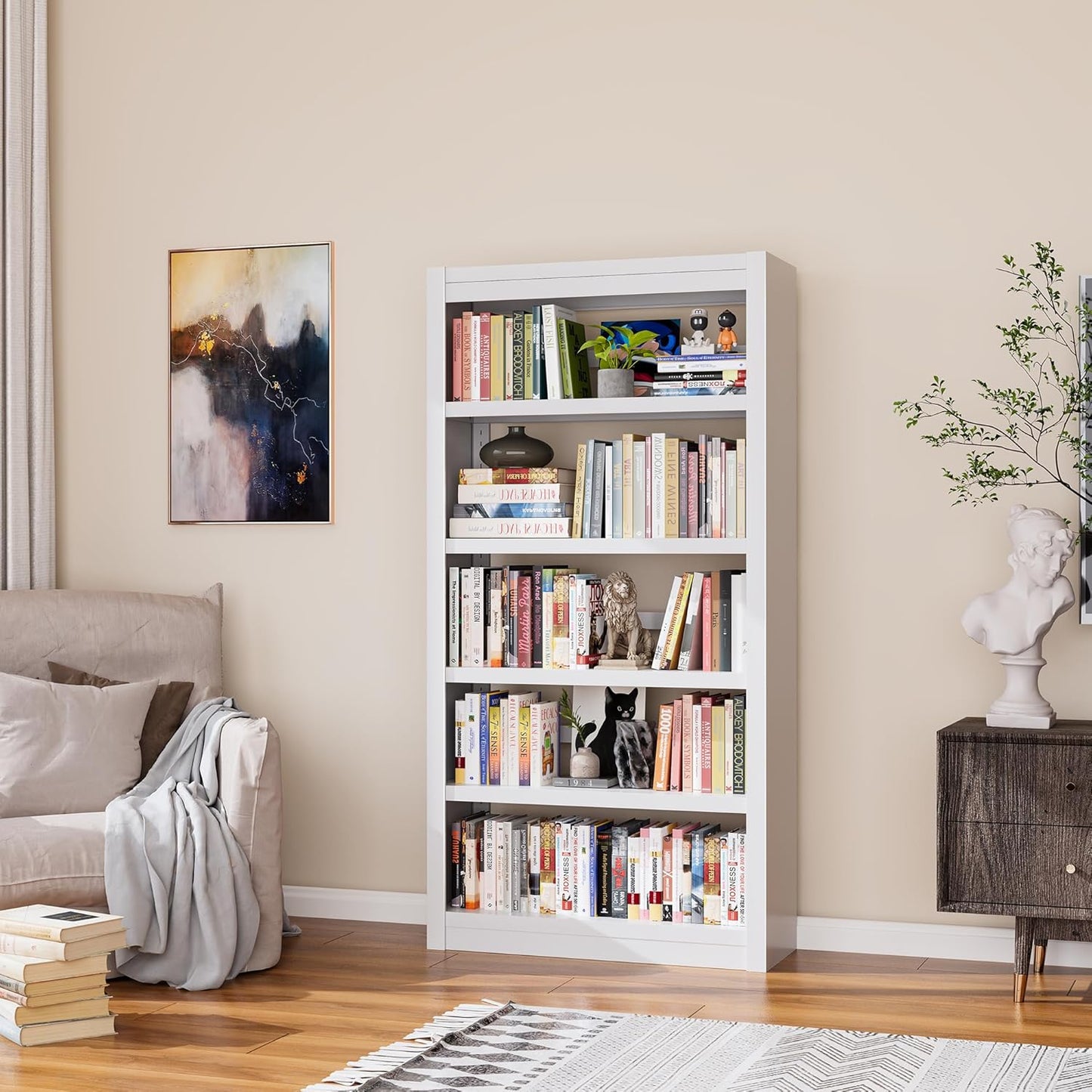 Bookshelf, 5-Tier Sturdy Bookcase, Adjustable Book Shelf, Large Capacity per Shelf, Modern Book Shelf for Living Room, Home Office, Garage, Ideal for Home Organization & Stylish Upgrades