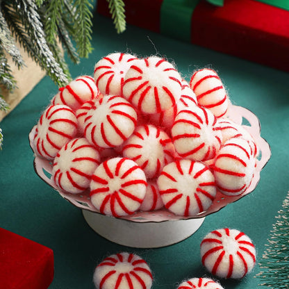 36 Pcs Felt Peppermint Decoration Christmas Wool Peppermints Christmas Arts Crafts Supplies, DIY Garland for Tree Home Vase Filler Decoration(Red)