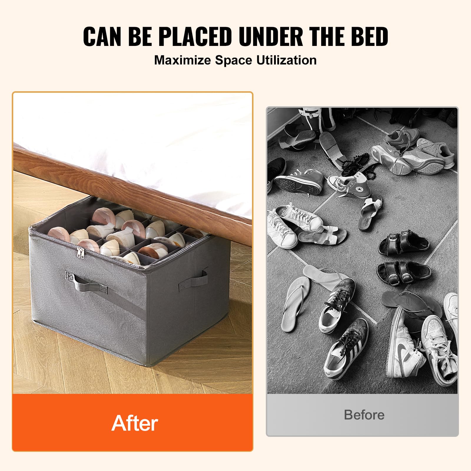 VEVOR Under Bed Shoe Storage Organizer, 1 Pack, 16 Compartments, Underbed Shoe Box Storage
